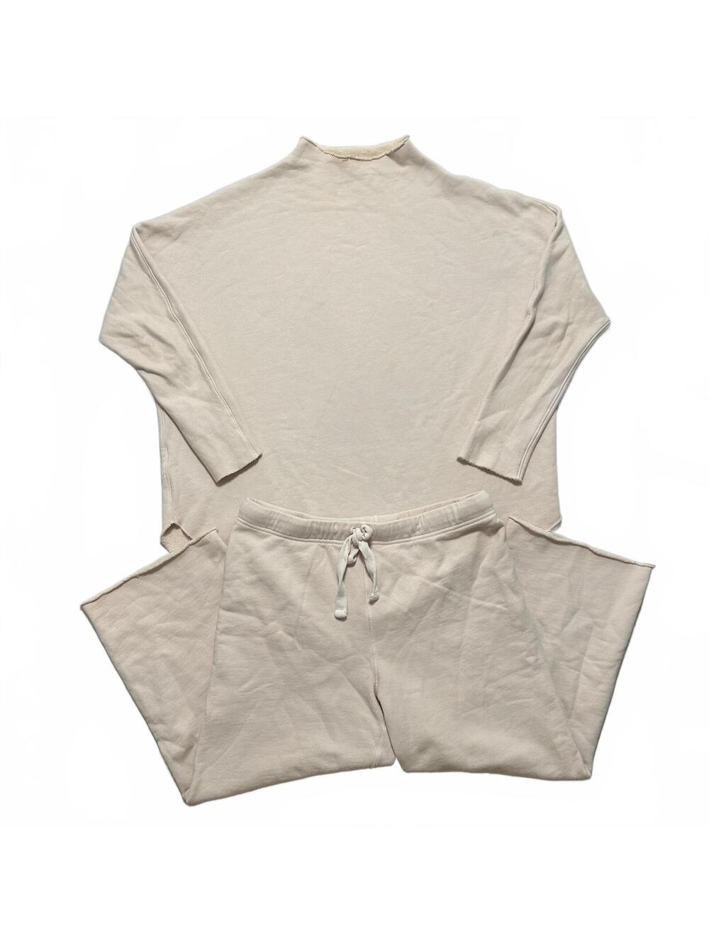 Frank & Eileen 2pc Oversized Lounge Set French Terry Cotton M Cream Relaxed Fit